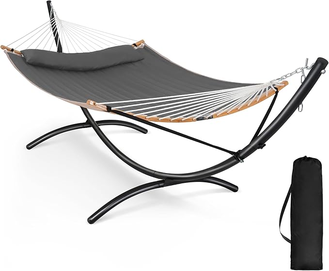 SUNCREAT Hammocks Standing Patio Hammock, Portable Hammock with Stand Foldable, Patent Pending, Dark Gray