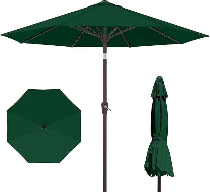 PatioKingdom 10FT Patio Umbrella with Push Button Tilt and Crank, Outdoor Market Umbrella with 8 Fiberglass Ribs, UV Protection Table Umbrella for Pool,Backyard,Garden,Deck