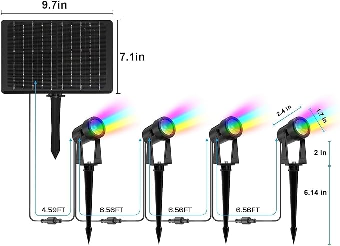 ZYAN Solar Color Changing RGB Spotlights with Remote, 12000mAh Separate Panels & USB-C Powered, Auto On Off, Outdoor IP65 Waterproof for Patio Yard Path (8 Pack)