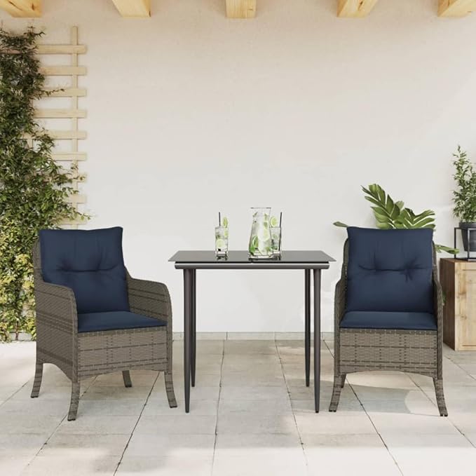 Backyard Furniture Patio Conversation Sets Outdoor Seating 3 Piece Patio Dining Set with Cushions Gray Poly Rattan Suitable for Gardens, Balconies, Decks