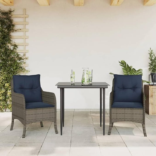 Backyard Furniture Patio Conversation Sets Outdoor Seating 3 Piece Patio Dining Set with Cushions Gray Poly Rattan Suitable for Gardens, Balconies, Decks