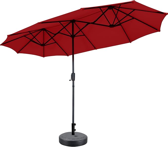 13Ft Large Patio Umbrella with Base Outdoor Double-Sided Market Extra Large Table Umbrella Easy Crank for Yard, Poolside, Deck-Red