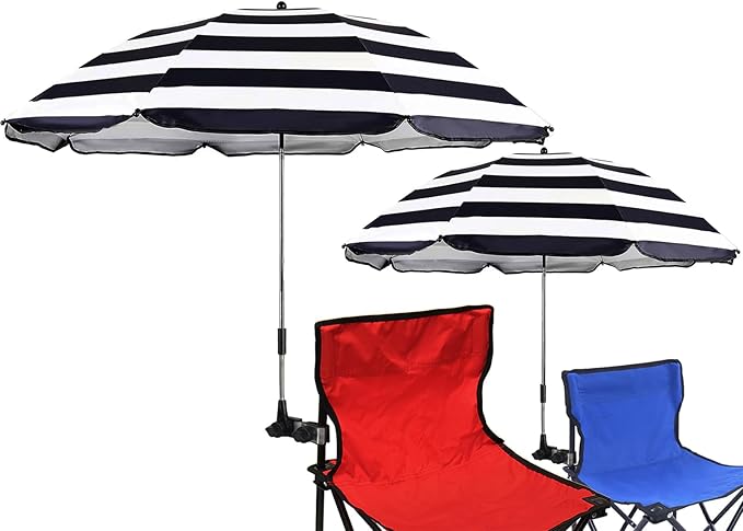 2 Pack Classic 46 Inch D-Blue Portable Umbrellas with Universal Clamp for Patio, Beach, Wheelchair, Golf Carts (Excluding chairs)