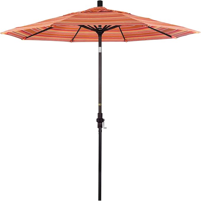 California Umbrella 7.5' Rd. Aluminum Patio Umbrella, Crank Lift, Collar Tilt, Bronze Pole