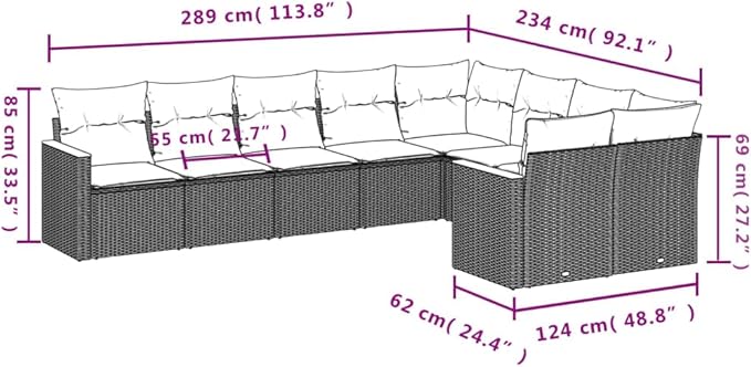 9 Piece Patio Sofa Set with Cushions, Patio Conversation Set Outdoor Sofa Sets Outdoor Dining Sets Porch Furniture Set for Piazza Negotiation Area Poolside Exhibition Black Poly Rattan