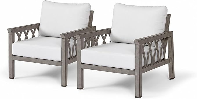 Outdoor Aluminum Armchairs Set of 2, Patio Sofa Chairs with Cushions, Deep Seating Outdoor Patio Club Chairs, Weather-Resistant Patio Furniture Set for Garden, Balcony, Limed Oak