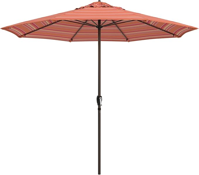 California Umbrella 12-Year Protection 9-Ft Outdoor Patio Umbrella, Sunbrella Fade-Resistant Fabric, Auto-Tilt, Heavy Duty Aluminum Frame, 8 Reinforced Ribs for Pool or Deck, Bronze Pole, Dolce Mango