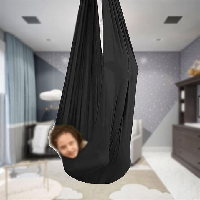 Kids Sensory Swing Hammock Indoor Therapy Swing with Special Needs, Breathable Cuddle Chair Ideal for Sensory Integration Childhood Precious Memory (Color : Black, Size : 150x280cm/59x110in)