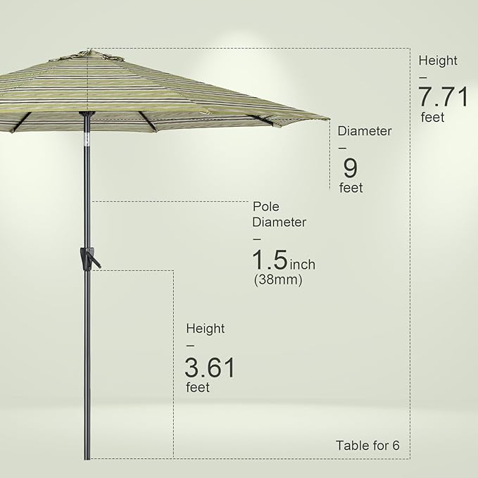 Tempera Patio Market Outdoor Table Umbrella with Push Button Tilt and Crank, Large Sun Umbrella with Sturdy Pole & Fade Resistant Canopy, Easy to Set
