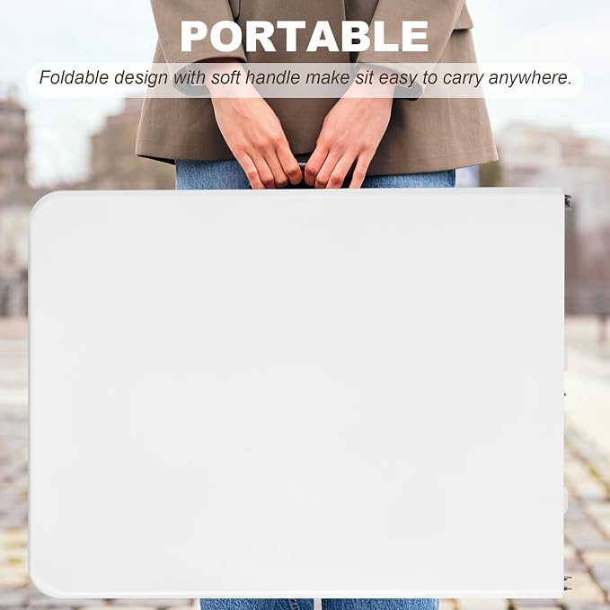 6ft Folding Table Portable Heavy Duty Plastic Utility Foldable Table Indoor Outdoor for Camping, Party with Handle, Lock - White (6 FT & Tablecloth)