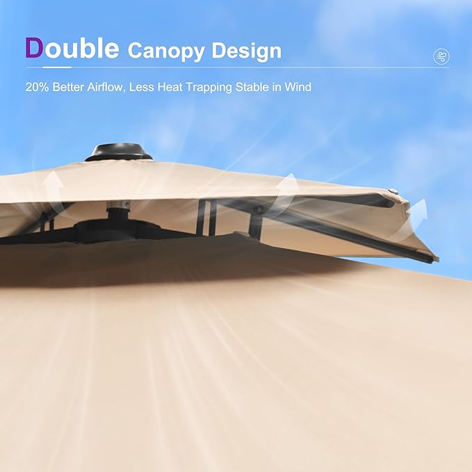 PURPLE LEAF 9' X 12' Cantilever Outdoor Umbrellas Large Patio Umbrella Hanging Double Top Rectangle Offset Umbrella with 360°Rotation Tilting Umbrella Outdoor Patio, Taupe