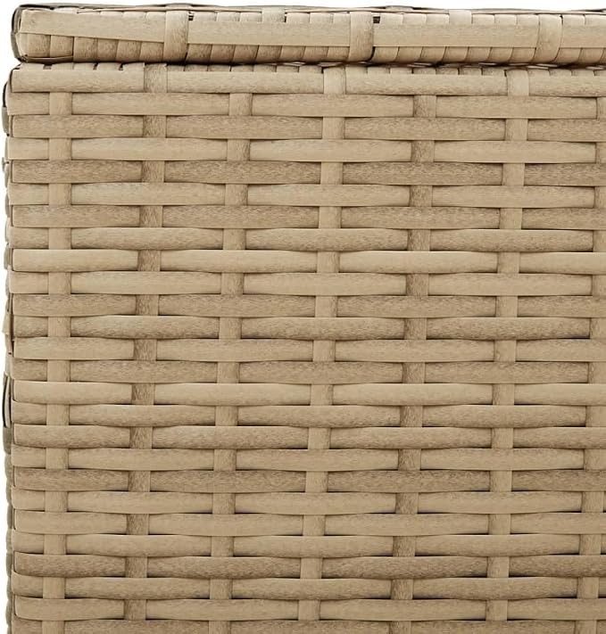 Garden Storage Box with Wheels 50.2 Gal Outdoor Patio Furniture Mix Beige Poly Rattan Waterproof Cushion Organizer for Deck Backyard Poolside Durable Steel Frame Easy to Move