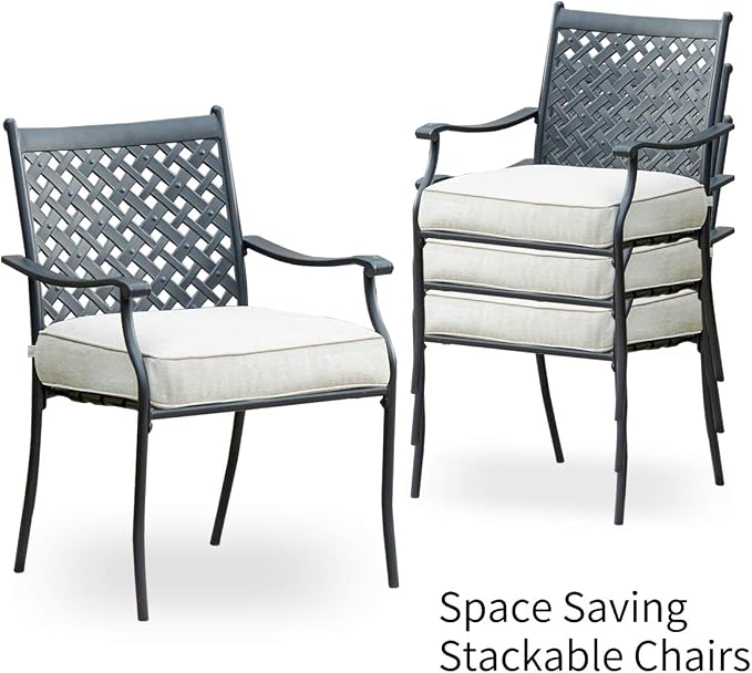 5-Piece Patio Dining Set Heavy Duty Outdoor Dining Furniture Set,Indoor Outdoor Dining Sets with Round Tabletop,4 Stackable Chairs