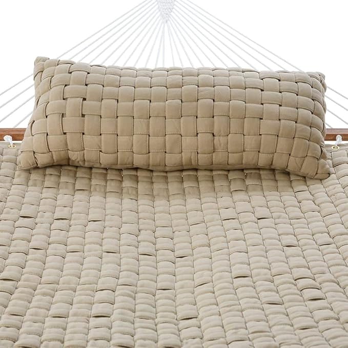 Hatteras Hammocks Antique Beige Soft Weave Hammock with Free Extension Chains & Tree Hooks, Handcrafted in The USA, Accommodates 2 People, 450 LB Weight Capacity, 13 ft. x 55 in.