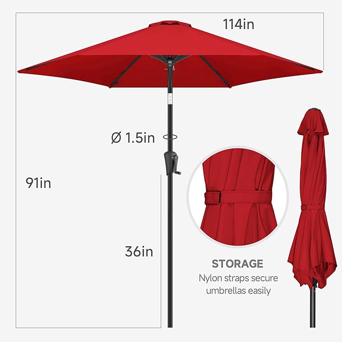 FLAME&SHADE 10ft Patio Umbrella - Outdoor Umbrella with 6 Sturdy Ribs, Push Button Tilt and Crank, UV Protection Table Market Umbrella for Pool, Porch，Garden, Deck, Backyard(Red)