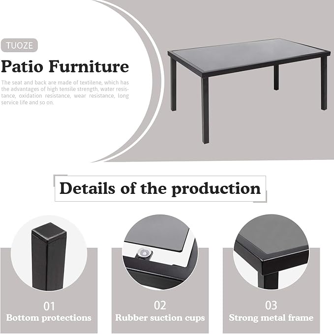 Tuoze 4 Pieces Outdoor Patio Furniture Set Conversation Set with Glass Coffee Table Bistro Set with Loveseat Garden Yard Lawn and Balcony (Grey)