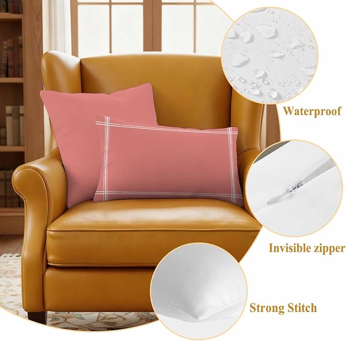 Peach Solid Outdoor Pillow Covers Set of 2 Waterproof Throw Pillow Cover Decorative Cushion Cases for Patio Porch Garden 16X16 Inch