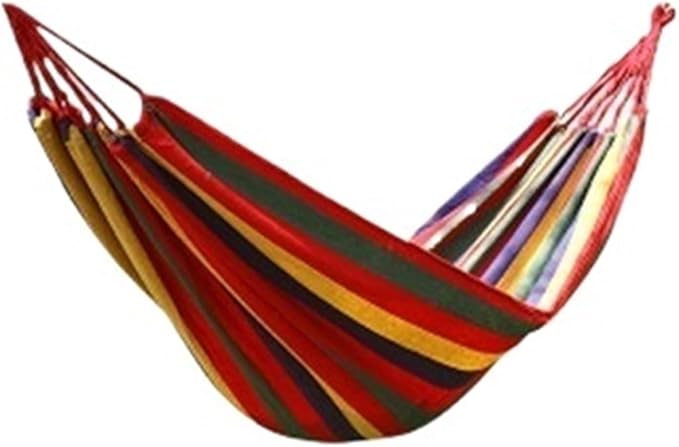 Canvas Single Hammock Outdoor Courtyard Sleeping Camping Indoor Thick Striped(Red Adult)