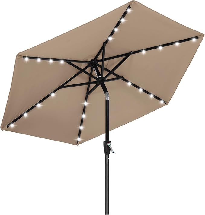 ABCCANOPY 7.5FT Durable Solar Led Patio Umbrellas with 24LED Lights (Khaki)