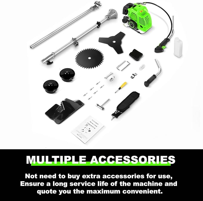 COOCHEER 58cc Gas Weed Eater, 4 in 1 String Trimmer 2-Cycle Gas Powered Weed Wacker Brush Cutter with 18.5’’ Cutting Path, Straight Shaft Weed Trimmer Grass Cutter for Yard, Garden Care, Green