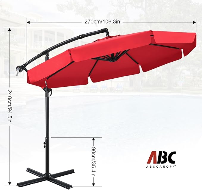 ABCCANOPY Premium Cantilever Patio Umbrellas 9FT (Red)
