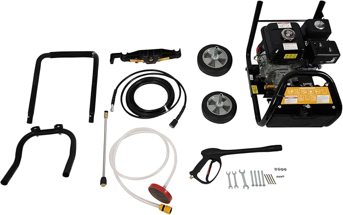 Gas Pressure Washer 2600PSI, 2.4GPM Max Flow, 7HP High Pressure Washer with Hose, Two Wheels, 5 Different Nozzles, for Cars, Fences, Driveways, Homes, Patios, Furniture