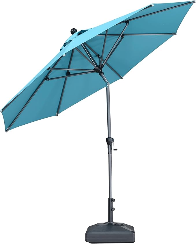 PURPLE LEAF 9' Round Patio Umbrella Outdoor Table Umbrella Aluminum Frame Market Umbrella Sun Umbrella with 8 Sturdy Ribs Tilt for Garden Deck Lawn Pool Turquoise Blue