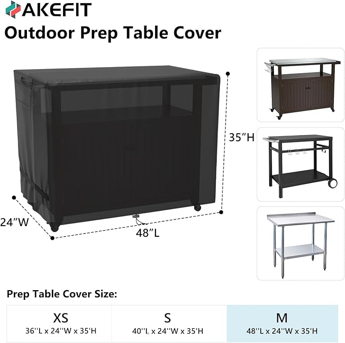 AKEfit Outdoor Prep Table Cover,Waterproof Patio Stainless Steel Table Work Cover,for Grill Dining Cart , Outdoor Table, Patio Food Prep Station-48"L x 30"W x 35"H