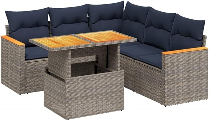 vidaXL Patio Sofa Set with Cushions 6 Piece, Outdoor Sectional Sofa Couch, Patio Conversation Set for Garden Backyard, Gray Poly Rattan
