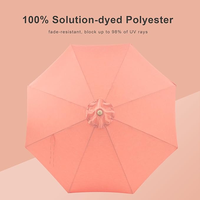 Tempera 9ft Auto Tilt Melon Red Scalloped Patio Umbrellas with Fringe, Outdoor Table Umbrellas with Fade Resistant Canopy,8 Sturdy Rids,Luxurious Vintage Umbrellas for Lawn,Pool,Balcony