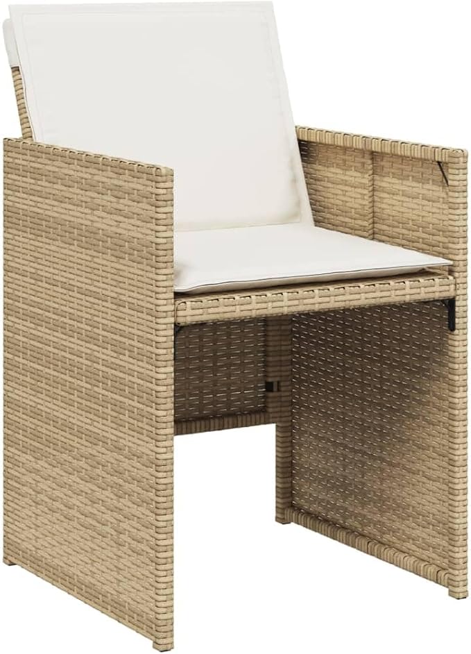 15-Piece Patio Dining Set with Cushions Beige Poly Rattan Outdoor Furniture Set Tempered Glass Table Foldable Chairs for Backyard Garden Balcony Porch