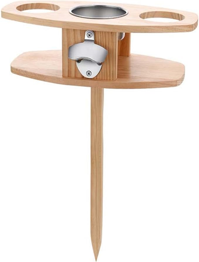 Portable Outdoor Wine Picnic Table Stake: Detachable Outdoor Drink Holder Stakes, Small Wood Beer Table Wine Rack for Family Entertainment, Picnic Camping, Beach Barbecue