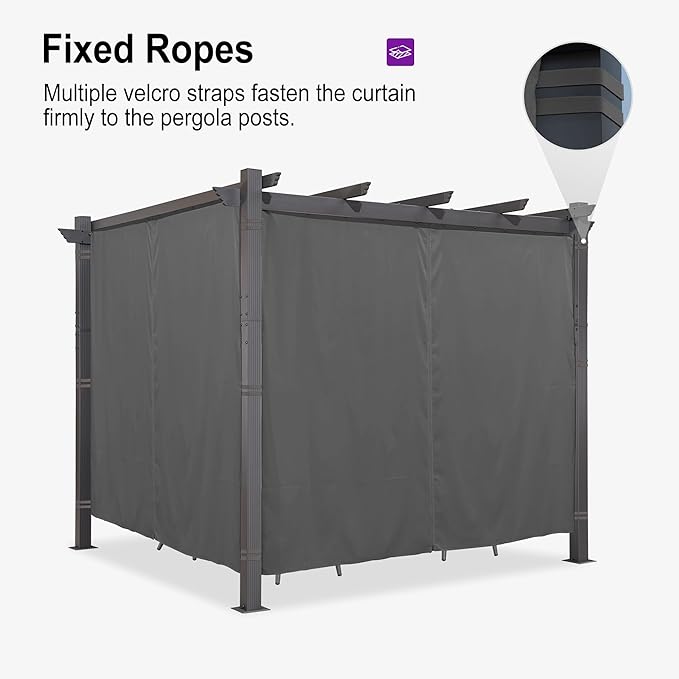 PURPLE LEAF 10' X 10' Outdoor Pergola with 4-Sided Curtains Retractable Canopy Patio Aluminum Sun Shade for Garden Deck Porch Gazebo Pavilion Grill Modern Yard Grape Trellis Pergola Gray