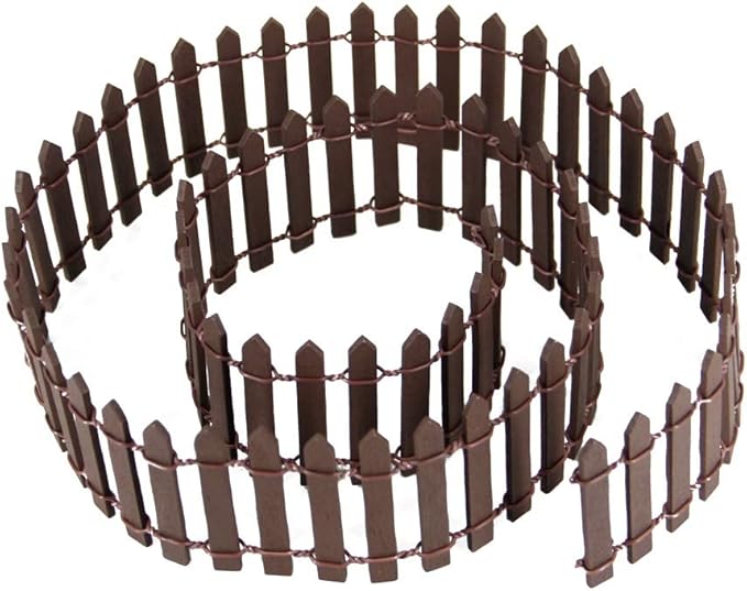 Miniature Fairy Garden Fence, DIY Wood Picket Fence Mini Ornament (Brown)