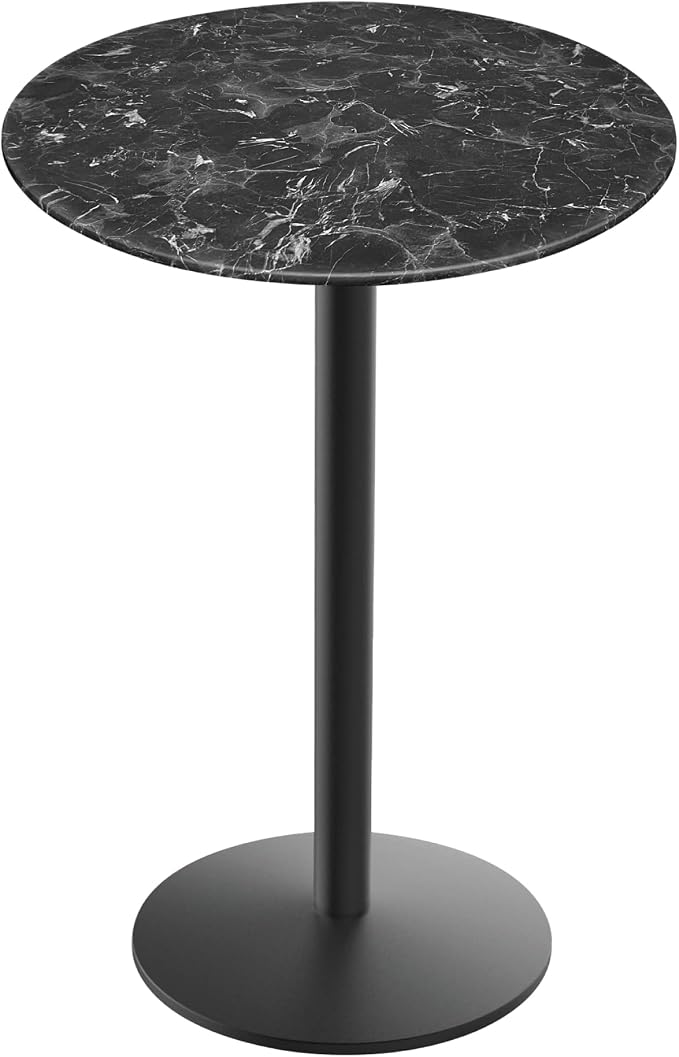 Holland Bar Stool Co. 36" Tall OD214 Indoor/Outdoor All-Season Black Wrinkle Table with 32" Diameter Black Marble EuroSlim Top
