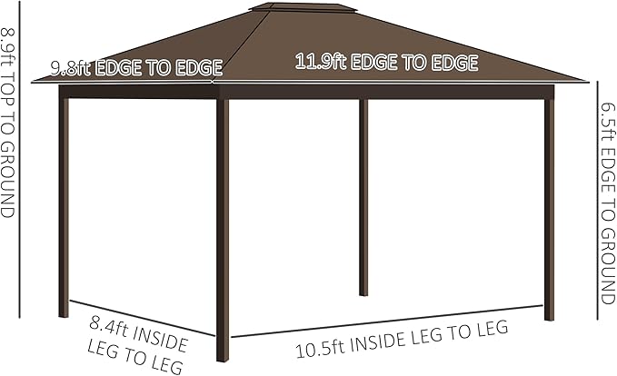 Outsunny 10' x 12' Hardtop Gazebo with Curtains and Netting, Permanent Pavilion Metal Single Roof Gazebo Canopy with Aluminum Frame and Hooks, for Garden, Patio, Backyard, Gray
