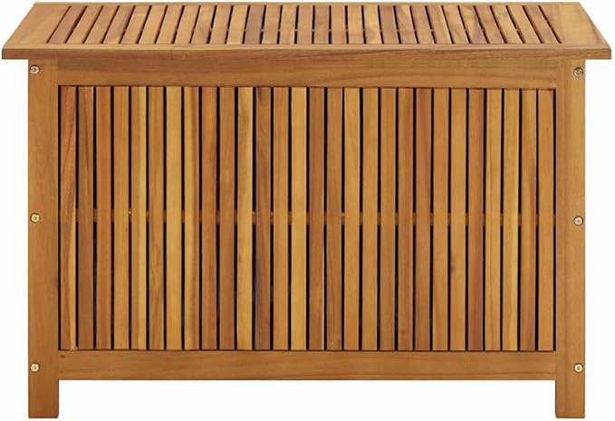 Solid Acacia Wood Patio Storage Box with Water-Proof Bag, Outdoor Storage Bench and Side Table for Cushions and Garden Tools