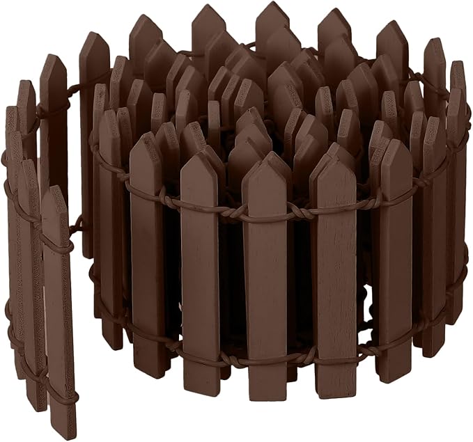 Bewudy 35 Inches Mini Fairy Garden Fence, Small Wood Decorative Picket Fence, Brown Picket Fence Miniature Ornaments for Dollhouse Plant Pot Fairy Garden Accessories Outdoor