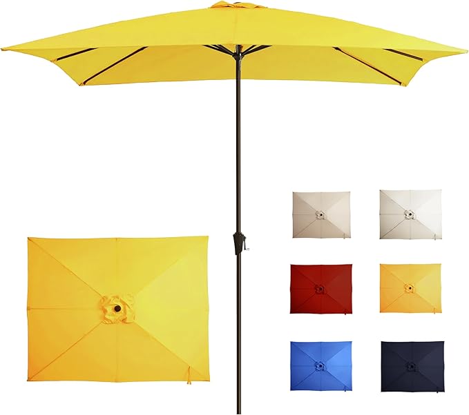 8x10FT Rectangular Patio Umbrella with Crank Lift for Garden,UV Protection Outdoor Umbrella for Deck,Pool and Yard,Yellow