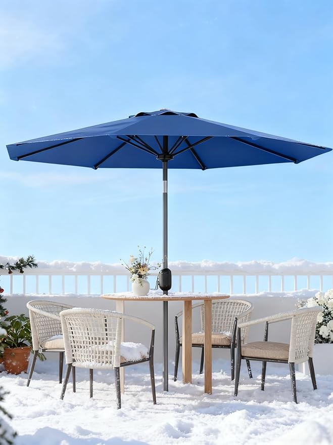 GarveeLife 10 ft Patio Umbrella, Outdoor Table Market Umbrella with Push Button Tilt and Crank, 8 Sturdy Ribs UV Protection Waterproof for Garden, Deck, Backyard, Pool (Navy Blue)