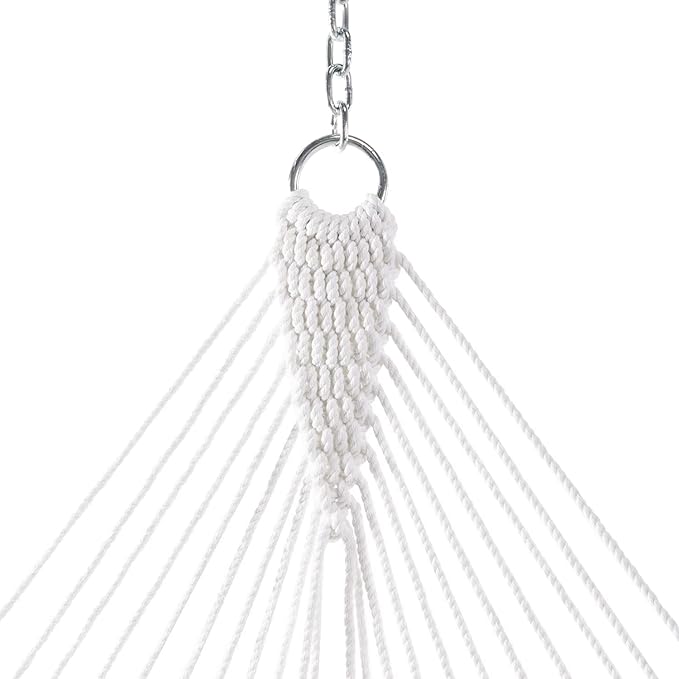 Original Pawleys Island Large White DuraCord Rope Hammock – 13 ft. x 55 in., 2-Person, 450 lb Capacity, Oak Spreader Bar, Zinc-Plated Hardware, Handcrafted in the USA
