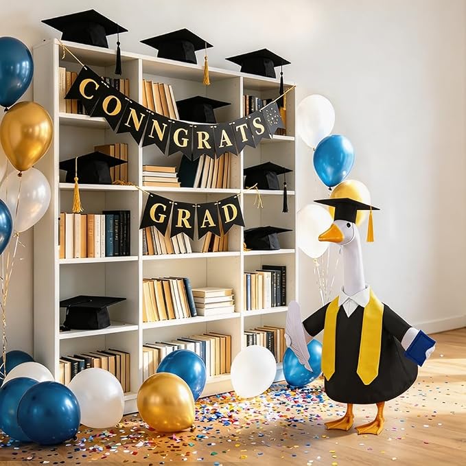 Graduation Porch Goose Outfit for 23" Porch Goose Holiday Graduation Gown Costume Party Outdoor Garden Patio Yard Lawn Art Decoration (Black)
