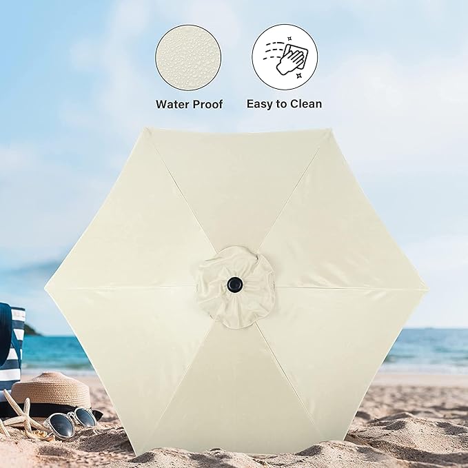 Simple Deluxe 9FT Outdoor Patio Umbrella Table Market Umbrella with Push Button Tilt and Crank and 50lbs Base Stand, for Garden, Lawn, Deck, Backyard, Pool, Creamy White