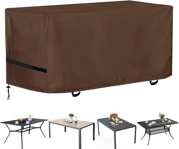 Oslimea Outdoor Dining Table Cover 60 inch Rectangle Patio Dining Table Covers Waterproof Furniture Covers, Windproof, UV Resistant and All Weather Resistant, 60 x 38 x 28 inch, Khaki