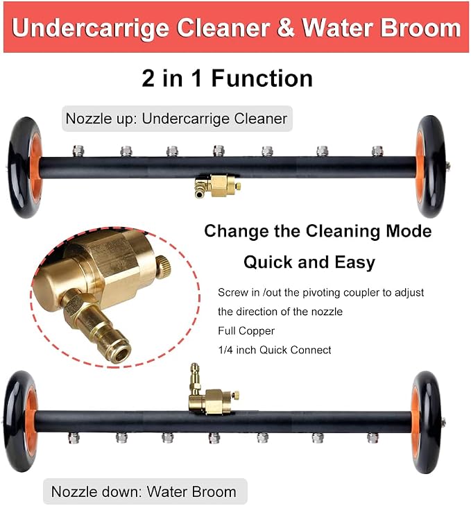 Undercarriage Pressure Washer Attachment,Dual-Function Water Broom Undercarriage Pressure Washer Surface Cleaner, 24 inch 4000 PSI Power Washer Underbody Car Washer with 7 Nozzles and 3 Extension Wand