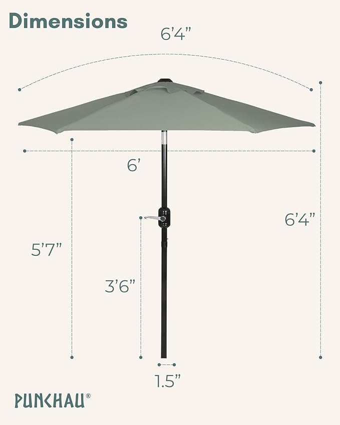 6 Ft Outdoor Patio Umbrella, Easy Open/Close Crank and Push Button Tilt Adjustment - Olive Market Umbrellas