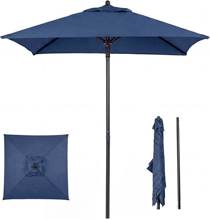 HAPPYGRILL 7 ft Square Patio Umbrella, Outdoor Table Umbrella with Push Button Opening & Top Ventilation, Outdoor Market Shade Parasol with 4 Metal Ribs for Porch, Garden, Apartment, Deck