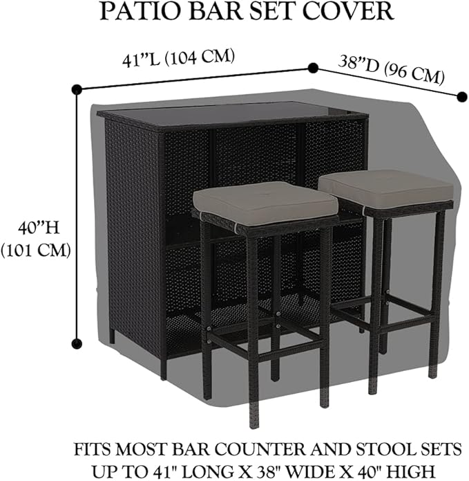 41 Inch Outdoor Patio Bar Set Cover Heavy Duty Waterproof Patio Furniture Tall Wicker Bar Set with Stools and Glass Top Table Chair Covers Outside