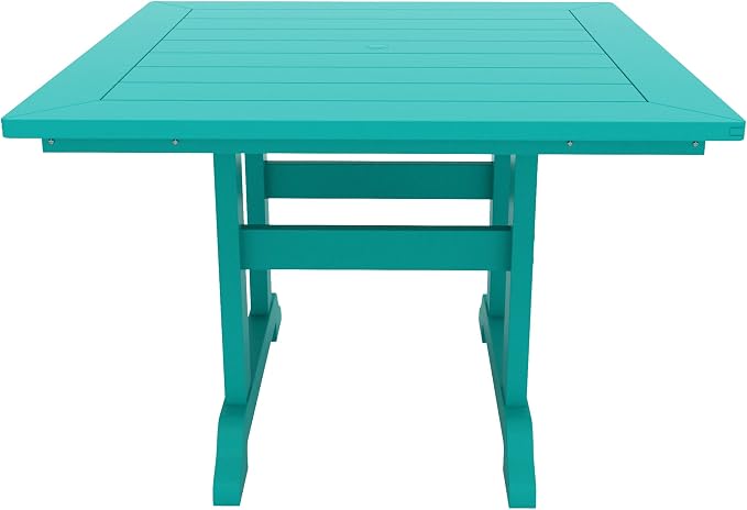 WestinTrends Malibu Outdoor Dining Table, All Weather Poly Lumber Adirondack 43" Trestle Square Patio Table with Umbrella Hole, Turquoise