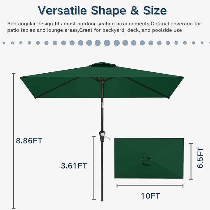 6.5'x10' Rectangular Patio Outdoor Umbrella,Large Coverage with Push-Button Tilt & UV Protection,Sturdy Ribs for Deck,Lawn,Pool,Backyard